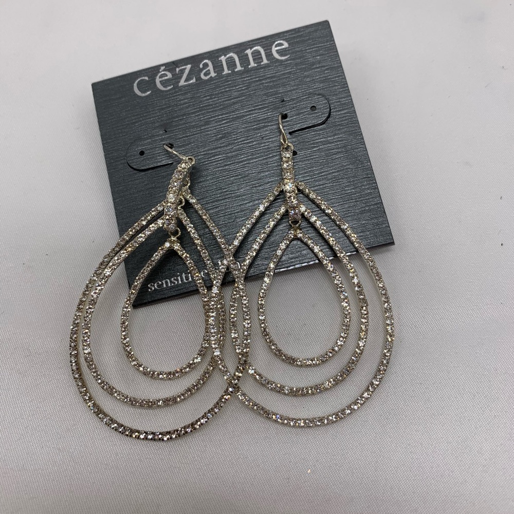 Earrings Cezanne Silver Crystal Tear Drop Hoops New Sensitive Skin